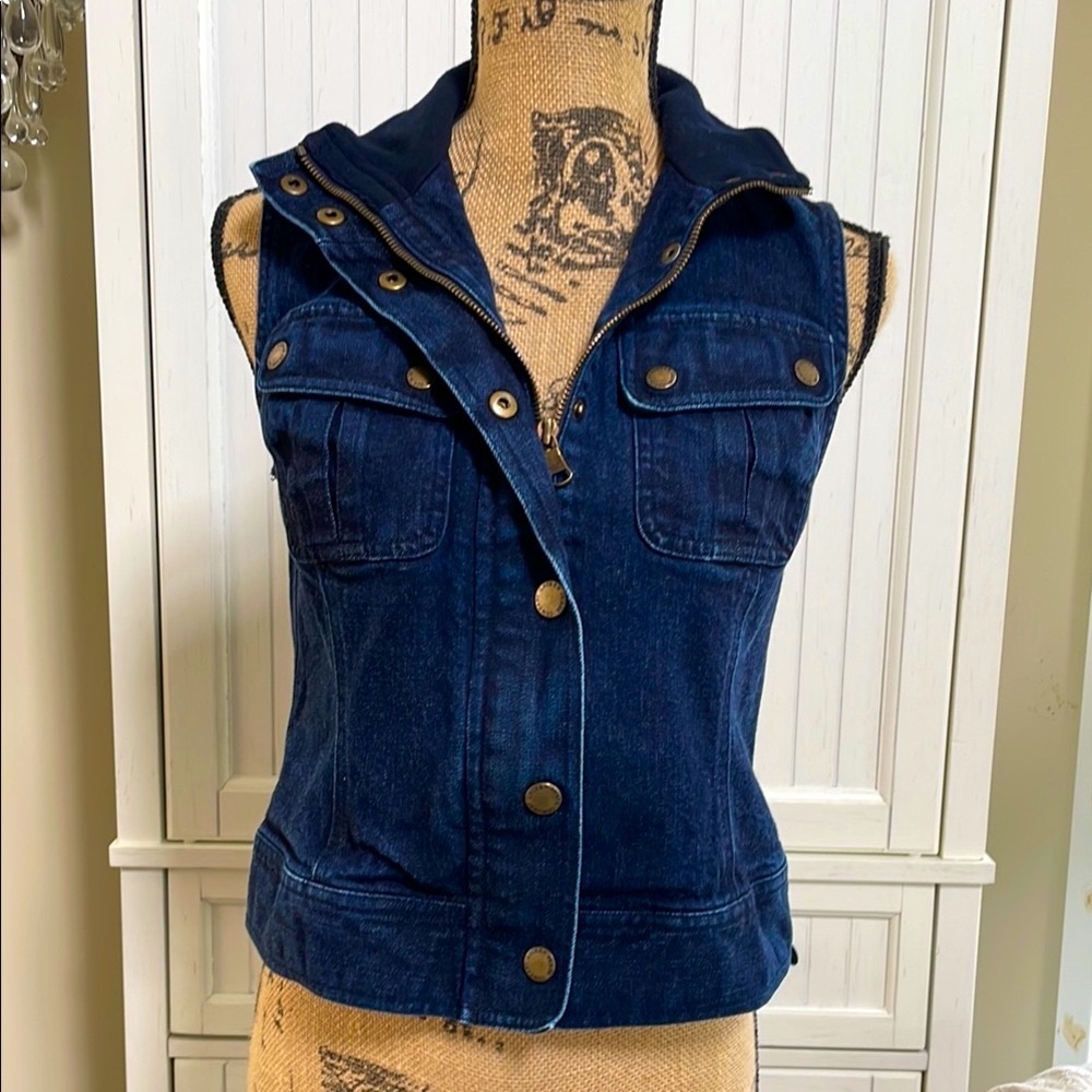 Ralph Lauren Fitted Dark Blue Denim Vest with Button Accents